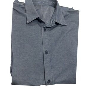 Lululemon Men Button Up Shirt Blue Long Sleeve Stretch‎ L Modern Athleisure Perf